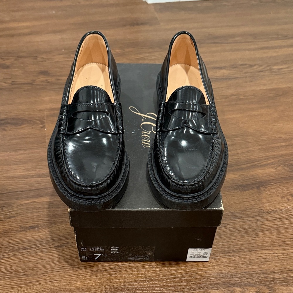 J. Crew Black Patent Leather Penny Loafers